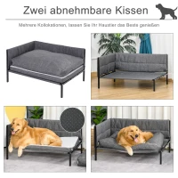PawHut Hundesofa mit 2 Kissen Hundebett mit Metallgestell Hundecouch Haustierbett Hundematte für große Hunde bis zu 35 kg atmungsaktiv Grau 93,5 x 69 x 48,5 cm(m-6)