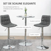HOMCOM Set de 2 scaune de bar din piele cu spatar, scaune pivotante pentru bucatarie si sufragerie cu suport pentru picioare, 42x45x89-110cm, gri(m-4)