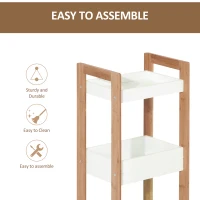 HOMCOM 3-Tier Bathroom Rack Storage Shelf Bamboo Organiser Shower Tower for Narrow Place(m-4)
