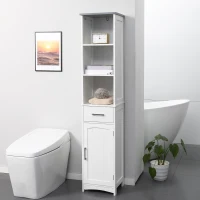 kleankin Tall Bathroom Storage Cabinet with 3 Tier Shelf, Cupboard, Drawer, Door, Freestanding Linen Tower, Slim Side Organizer, White(m-11)