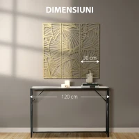 HOMCOM Decor de perete din metal , 3 piese, frunze aurii, 30 x 90 cm(m-5)