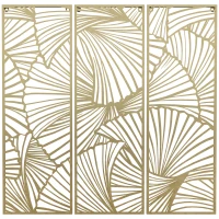 HOMCOM Decor de perete din metal , 3 piese, frunze aurii, 30 x 90 cm(m-10)