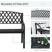 Outsunny Bancuta de gradina 2 locuri cu brate in otel si fonta, 128x58.5x89cm, negru(m-5)