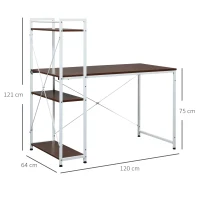 HOMCOM Schreibtisch Küchentisch Computertisch mit Bücherregal Arbeitstisch Bürotisch mit Regal Weiß 120x64x121cm(m-3)