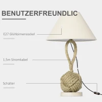 Lampa stołowa Homcom, morska lampa nocna z liną konopną, beżowa+biała(m-5)