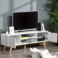 HOMCOM TV Stand Storage Cabinet Media Unit w/Wood Legs Storage Shelves Entertainment Center Modern Living Room Home Furniture White(m-2)