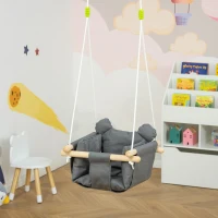 Outsunny Babyschaukel Kinderschaukel mit Sitzkissen Kleinkindschaukel Babysitz längenverstellbare Seile Baumwolle Hartholz Grau 40 x 40B x 180H cm(m-10)