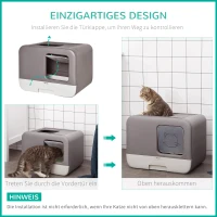 Pawhut Katzentoilette mit Haube 2 Ausgänge Haustiertoilette Katzenklo herausnehmbare Bodenwanne Grau 53 x 40 x 40 cm(m-6)