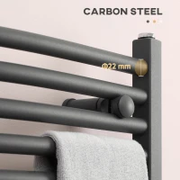 HOMCOM Curved Heated Towel Rail, Hydronic Bathroom Ladder Radiator Towel Warmer For Central Heating 600mm x 700mm, Grey(m-5)