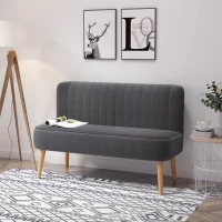 HOMCOM 2-seater Loveseat, Armless, Double Seat, Padded Linen Wood Leg Dark Grey(m-15)