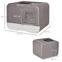 Pawhut Katzentoilette mit Haube 2 Ausgänge Haustiertoilette Katzenklo herausnehmbare Bodenwanne Grau 53 x 40 x 40 cm(m-3)