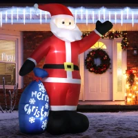 Outsunny Mos Craciun gonflabil cu lumini LED albe, decor de Craciun pentru exterior si interior cu umflator inclus, 146x77x238 cm(m-10)