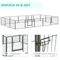 PawHut kojec dla psa, płot dla szczeniąt, dla psa na zewnątrz, krata z 2 drzwiami stalowo-szarymi, 16 segmentów 60 cm wysokości(m-5)