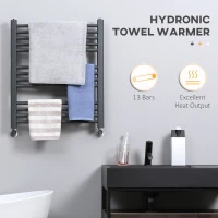 HOMCOM Curved Heated Towel Rail, Hydronic Bathroom Ladder Radiator Towel Warmer For Central Heating 600mm x 700mm, Grey(m-4)