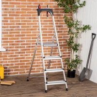 DURHAND Escada Dobrável de Alumínio com Bandeja Magnética Escada de 4 Degraus com Base Antiderrapante 44x89x143cm Prata(m-2)