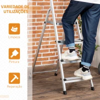 DURHAND Escada Dobrável de Alumínio com Bandeja Magnética Escada de 4 Degraus com Base Antiderrapante 44x89x143cm Prata(m-7)