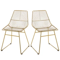 HOMCOM 2er-Set Esszimmerstühle Küchenstühle mit Rückenlehne und Anti-Rutsch-Füßen für Wohnzimmer Arbeitszimmer und Café Ratten Design luxuriös modern Metall Gold 46x56x80 cm(m-11)
