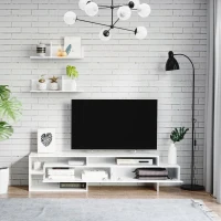 HOMCOM Móvel de TV para Sala de Estar Móvel para Televisor 180x33,5x42cm e 2 Prateleiras de Parede 65x20x20cm Branco(m-4)