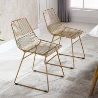 HOMCOM 2er-Set Esszimmerstühle Küchenstühle mit Rückenlehne und Anti-Rutsch-Füßen für Wohnzimmer Arbeitszimmer und Café Ratten Design luxuriös modern Metall Gold 46x56x80 cm(m-10)