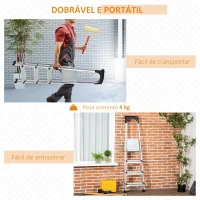 DURHAND Escada Dobrável de Alumínio com Bandeja Magnética Escada de 4 Degraus com Base Antiderrapante 44x89x143cm Prata(m-6)