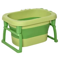 HOMCOM Foldable Baby Bathtub, with Stool - Green(m-1)