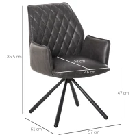 HOMCOM Esszimmerstuhl Polsterstuhl Wohnzimmerstuhl Sessel 360° drehbar Küchenstuhl Armlehnstuhl mit Rückenlehne Kunstleder Stahlbeine Grau 57 x 61 x 86,5 cm(m-3)