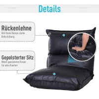 HOMCOM Sitzkissen Sitzsack Bodenkissen Stadionkissen Boden Sessel mit Lehne klappbar Schwarz(m-7)