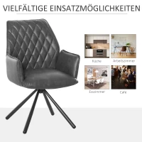HOMCOM Esszimmerstuhl Polsterstuhl Wohnzimmerstuhl Sessel 360° drehbar Küchenstuhl Armlehnstuhl mit Rückenlehne Kunstleder Stahlbeine Grau 57 x 61 x 86,5 cm(m-5)