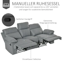 HOMCOM 3-Sitzer Fernsehsofa Relaxsofa Liegefunktion Fernsehcouch TV-Sofa Relaxsessel 180° verstellbar Leinen Dunkelgrau 198 x 86 x 97 cm(m-5)