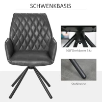 HOMCOM Esszimmerstuhl Polsterstuhl Wohnzimmerstuhl Sessel 360° drehbar Küchenstuhl Armlehnstuhl mit Rückenlehne Kunstleder Stahlbeine Grau 57 x 61 x 86,5 cm(m-6)