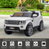 HOMCOM Coche Eléctrico para Niños de +3 Años Landrover con Licencia Control Remoto Batería 12V y 2 Motores Velocidad de 3-5 km/h 102,5x69x55,4 cm Blanco(m-4)