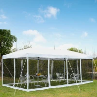 Outsunny Gazebo da Giardino Pieghevole con Zanzariera, Crema, 3x6m(m-10)