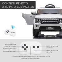 HOMCOM Coche Eléctrico para Niños de +3 Años Landrover con Licencia Control Remoto Batería 12V y 2 Motores Velocidad de 3-5 km/h 102,5x69x55,4 cm Blanco(m-5)