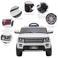 HOMCOM Coche Eléctrico para Niños de +3 Años Landrover con Licencia Control Remoto Batería 12V y 2 Motores Velocidad de 3-5 km/h 102,5x69x55,4 cm Blanco(m-7)