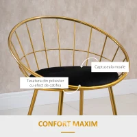 HOMCOM Set 2 Scaune Inalte, Suport pentru picioare, Perna de catifea, Poliester/Metal, 52.5x47x97cm, Negru/Auriu(m-6)