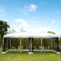 Outsunny Gazebo da Giardino Pieghevole con Zanzariera, Crema, 3x6m(m-2)