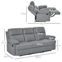 HOMCOM 3-Sitzer Fernsehsofa Relaxsofa Liegefunktion Fernsehcouch TV-Sofa Relaxsessel 180° verstellbar Leinen Dunkelgrau 198 x 86 x 97 cm(m-3)