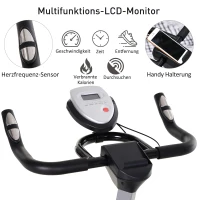 HOMCOM Fahrradtrainer Heimtrainer Fitnessfahrrad mit stufenlosem Widerstand, 10kg Schwungrad, LCD-Display, Indoor Cycling Bike, Höhenverstellbar, Stahl, Schwarz+Gelb, 47 x120 x 104,5-117 cm(m-5)