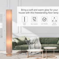 HOMCOM 47-Inch Modern Wooden Floor Lamp for Bedroom, Study or Living Space with Fabric Linen Shade (Beige) 120 cm(m-6)