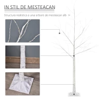 HOMCOM Copac de Craciun cu lumini LED, baza patrata si cablu de alimentare pentru interior si exterior, din otel si PP, 20x20x150, alb(m-4)