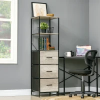 HOMCOM Industrial Storage Cabinet with 2 Open Shelves and 3 Foldable Fabric Drawers, Multifunctional Bookshelf in Living Room, Study, Bedroom, Grey(m-2)