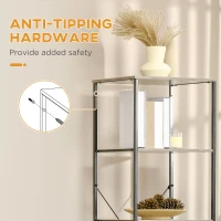 HOMCOM Industrial Storage Cabinet with 2 Open Shelves and 3 Foldable Fabric Drawers, Multifunctional Bookshelf in Living Room, Study, Bedroom, Grey(m-7)