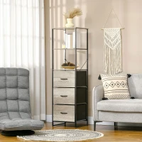 HOMCOM Industrial Storage Cabinet with 2 Open Shelves and 3 Foldable Fabric Drawers, Multifunctional Bookshelf in Living Room, Study, Bedroom, Grey(m-10)