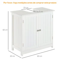 HOMCOM Móvel para Lavatório Pousar Armário Casa de Banho de Armazenamento com 2 Portas e Prateleira Interior Ajustável Moderno 60x30x60 cm Branco(m-3)
