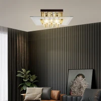 HOMCOM Modern Crystal Chandelier, Ceiling Mount Pendant Lamp  for Living Room, Bedroom, Hallway, 40x40x16cm(m-2)