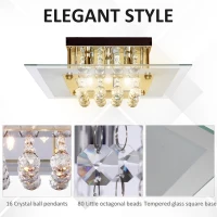HOMCOM Modern Crystal Chandelier, Ceiling Mount Pendant Lamp  for Living Room, Bedroom, Hallway, 40x40x16cm(m-5)