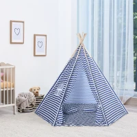 Dzieci tipi namiot namiot wigwam do zabawy drewno jodłowe 3–8 lat niebieski+biały(m-2)