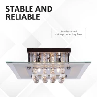 HOMCOM Modern Crystal Chandelier, Ceiling Mount Pendant Lamp  for Living Room, Bedroom, Hallway, 40x40x16cm(m-4)