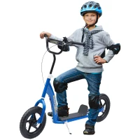 HOMCOM Bicycle Scooter, Kick Scooter for Kids, Big Wheel, 12" Tyres Scooter-Blue(m-1)