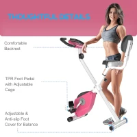 HOMCOM Exercise Bike Fitness Bicycle Indoor trainer Foldable 8-level Magnetic Resistance Adjustable w/LCD Monitor Pulse Sensor, Pink(m-6)